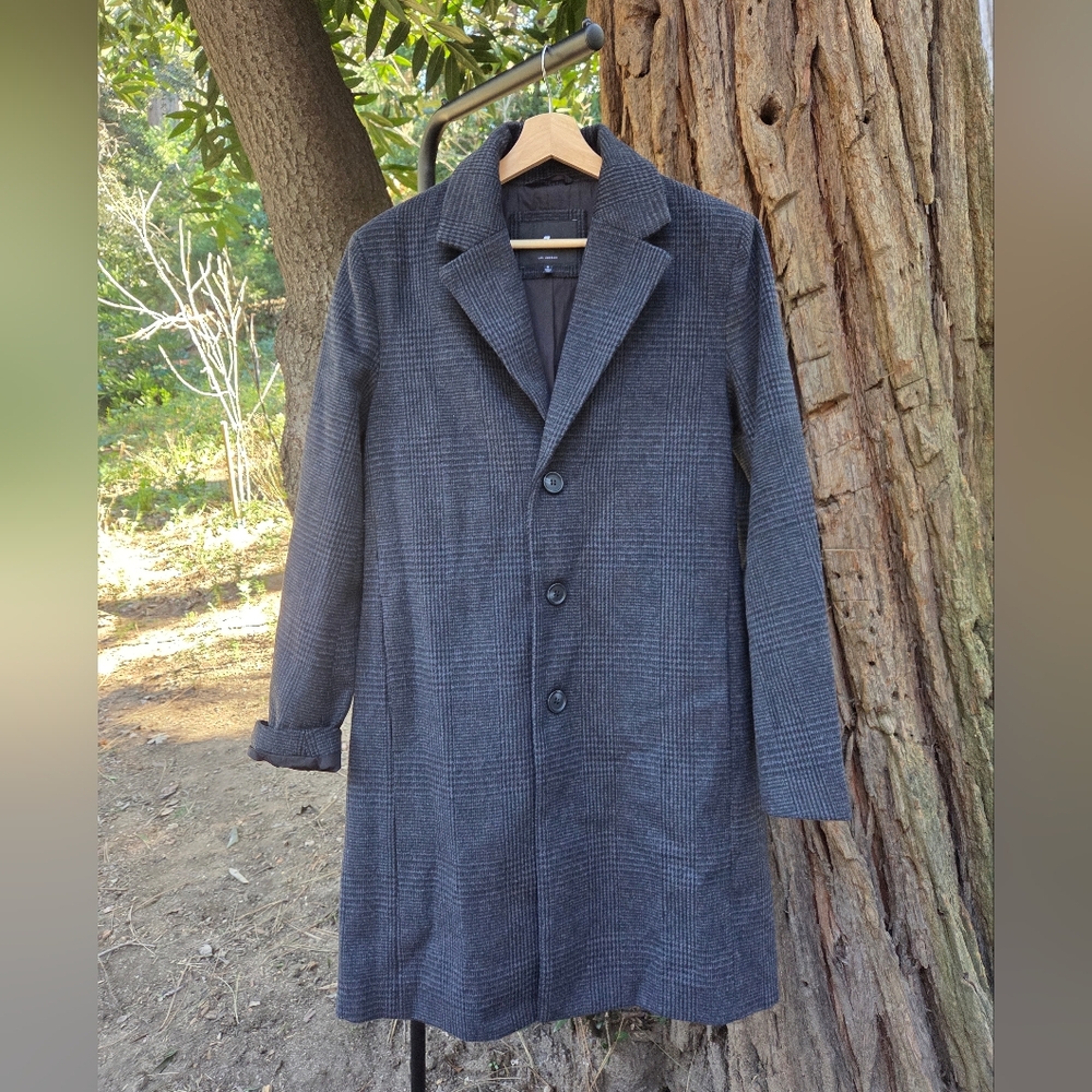 7 For All Mankind Mens Charcoal Check‎ Trench Coat
